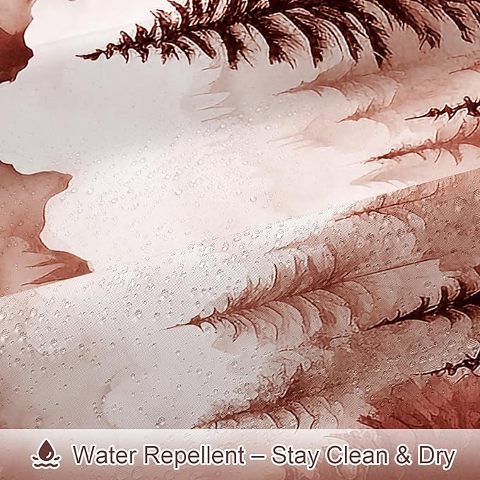 Litabel Burgundy Misty Pine Forest Shower Curtain, Mountain Foggy Woodland Scenery Tree Shower Curtains for Chic Rustic Bathroom, Abstract Modern Waterproof Nature-Themed Decor, 72x72 Inches
