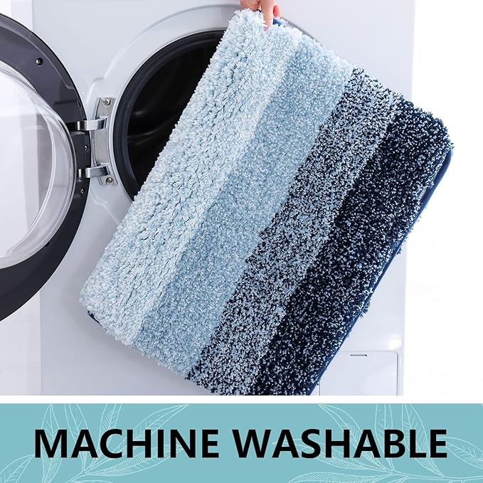 Arotive Microfiber Bathroom Rugs, Shaggy Soft and Absorbent Bath Rug, Non-Slip, Thick Plush Machine Washable Dry Bath Mats for Bathroom, Tub and Shower, 34x21, Dark Blue, Rectangular