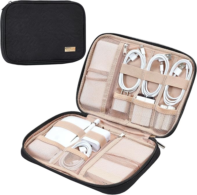 NISHEL Travel Cord Organizer Case, Tech Electronic Bag, Essentials for Charger, Cable, Phone, Hard Drive, USB, SD Card, Black