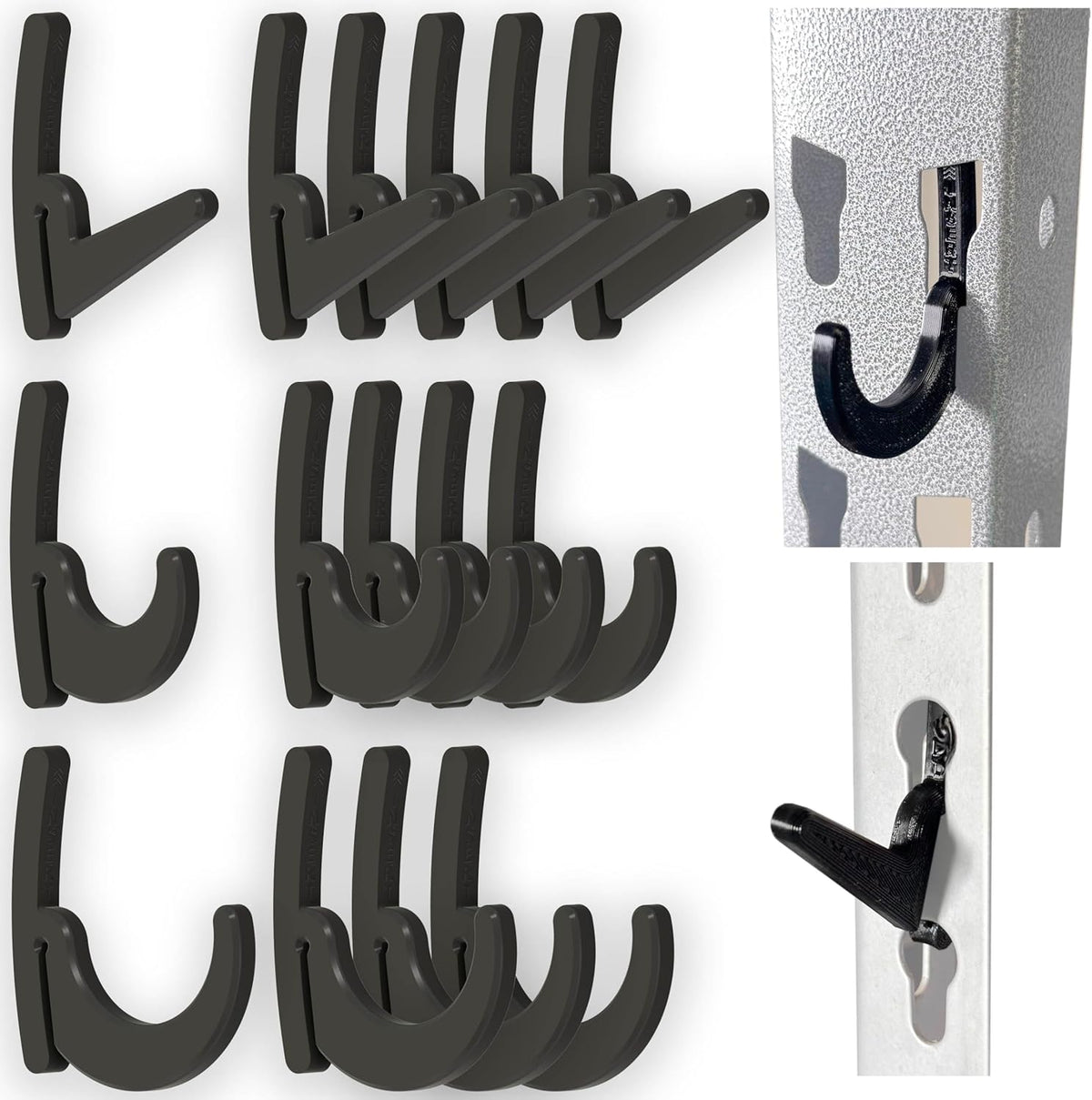 BearClaw Universal Hooks for Garage Shelving and Industrial Storage Racks with Keyhole Slots, L-Hooks and J-Hooks for Garage Shelving, Compatible with Keyhole Slots, UV-Resistant, Up to 40 lbs Load