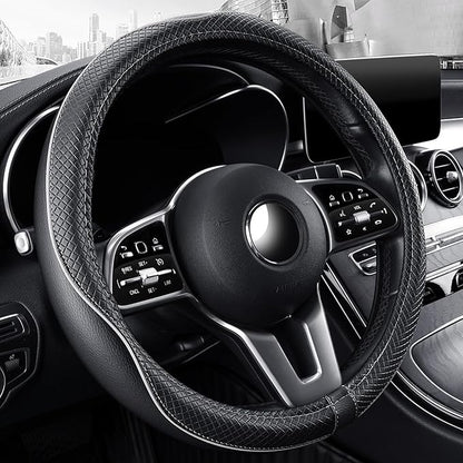 GXT Steering Wheel Cover, PU Leather, Universal 15 Inches, Non-Slip, Odourless Car Interior(Black White)