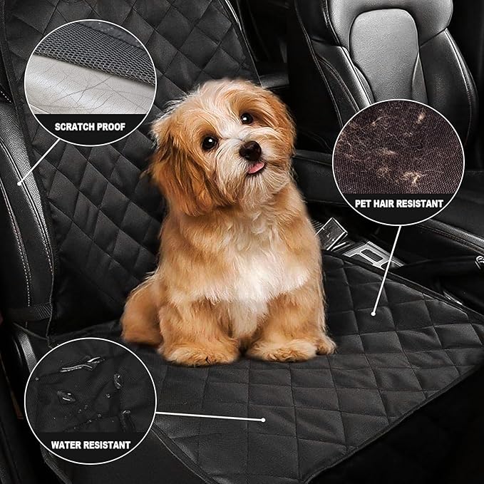 AsFrost Dog Seat Cover Cars Trucks SUVs, Thick 600D Heavy Duty Pets Car Seat Cover, Waterproof & Wear-Resistant Durable Nonslip Backing & Hammock Convertible, Black, 2 Pack