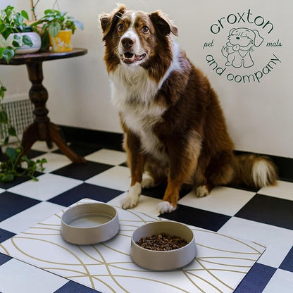 CROXTON & CO. Non-Slip Faux Leather Pet Feeding Mat for Dog Bowls | Large Bowl Mat for Food and Water | Durable, Easy-to-Clean Pet Food Mat for Floors | Size: 16.5"x18"