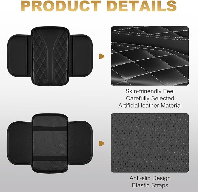 Center Console Cover Fit for Accord: Scratch and Wear Resistant Console Cover Leather with 2 Storage Bags -Upgraded Armrest Coverfor Car,Anti-Scratch Auto Armrest Pad Accessory （Black