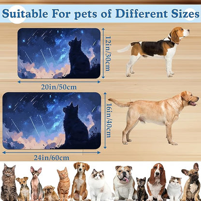 Starry Night Cat Dog Food Mat–Christmas Stocking Absorbent Quick Dry Feeding Placemat for Food and Water Bowls, Non Slip Rubber Backing, Waterproof Pet Supplies for Mess-Free Eating 16"x24"