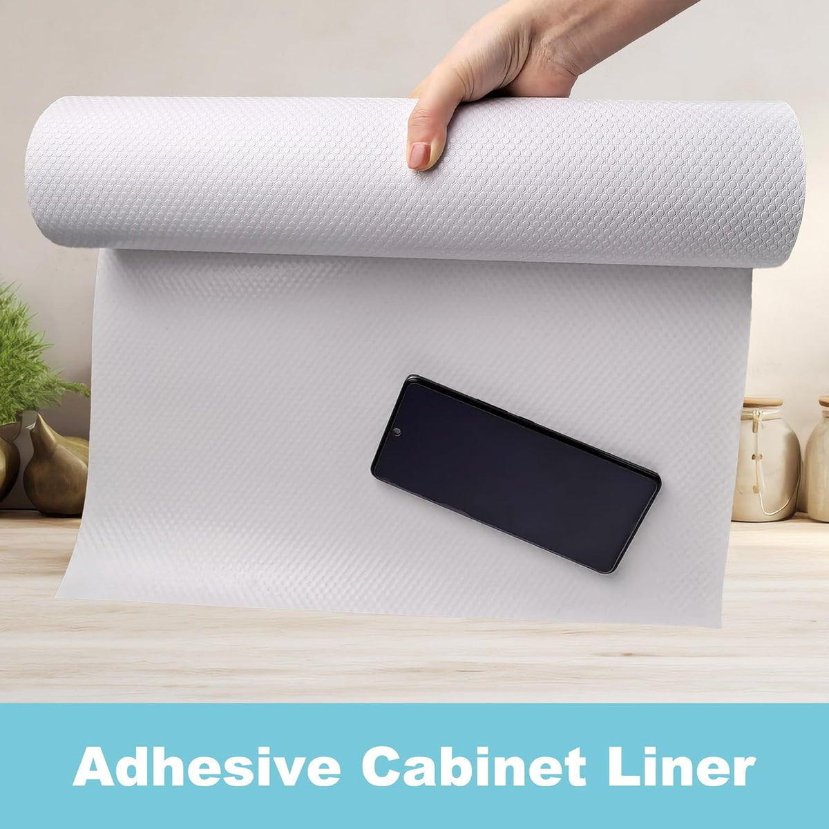 Cabinet Shelf Liner Peel and Stick: Self Adhesive Cabinets Paper - 15.7 in x 12 FT Non-Slip White Drawers Liners - Easy to Cut, Removable, PABUSIOR Cupboard Liner for Pantry Shelves, Countertops