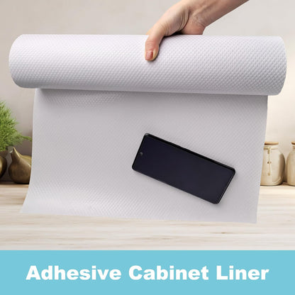 PABUSIOR Adhesive Cabinet Drawer Liner: Peel and Stick Cupboard Mat 10 Inch x 300 Inch - Non-Slip Waterproof Kitchen Shelf Liner for Narrow Pantry Shelves White