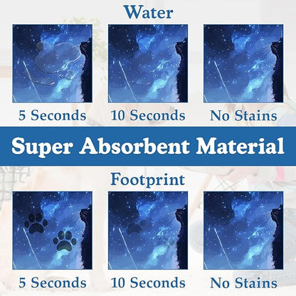 Starry Night Cat Dog Food Mat–Christmas Stocking Absorbent Quick Dry Feeding Placemat for Food and Water Bowls, Non Slip Rubber Backing, Waterproof Pet Supplies for Mess-Free Eating 16"x24"