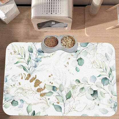 Plants Flowers Dog Food Mat Absorbent Bowl Mats No Stains Quick Dry Waterproof Pet Cat Placemats for Food and Water, 30x45cm