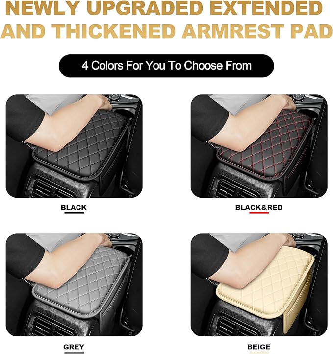 Center Console Cover Fit for Ridgeline: Scratch and Wear Resistant Console Cover Leather with 2 Storage Bags -Upgraded Armrest Coverfor Car,Anti-Scratch Auto Armrest Pad Accessory （Black