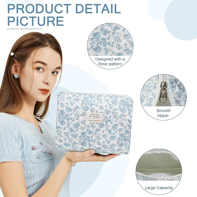 2PC Makeup Bag Set, Cute Cosmetic Bag for Women Girls, Floral Coquette Aesthetic Toiletry Bag, Travel Make Up Organizer Bag (Graffiti-Colored)