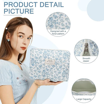 2PC Makeup Bag Set, Cute Cosmetic Bag for Women Girls, Floral Coquette Aesthetic Toiletry Bag, Travel Make Up Organizer Bag (Graffiti-Colored)