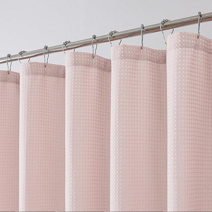 OWENIE Blush Shower Curtain, Waffle Weave Heavy Fabric Shower Curtain for Bathroom, Waterproof Thick 420G/M Textured Soft Elegant Luxury Hotel Spa Bath Curtains, Machine Washable, Blush, 72W x 72L