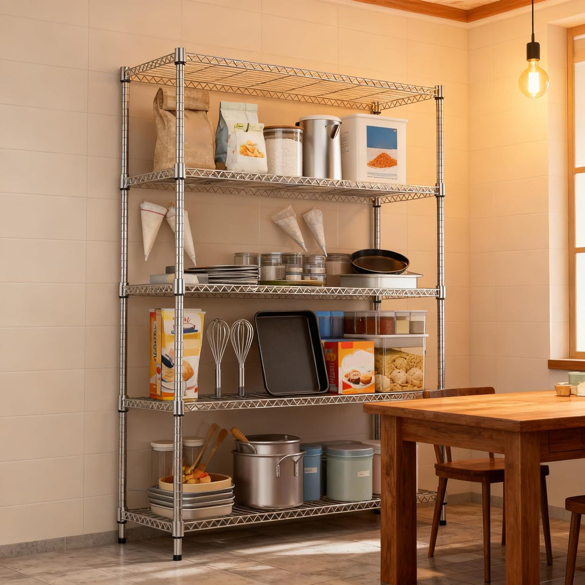 5 Tiers Shelf 1750 lbs Steel Storage Shelving Utility Shelving Unit Steel Organizer Wire Rack for Home,Kitchen,Office,Garage Chrome 17.7" D x 47.2" W x 72.4" H