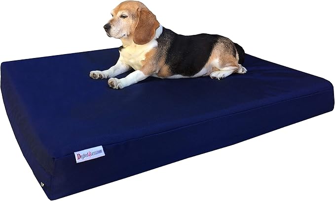 Dogbed4less Medium Orthopedic Dog Bed with Memory Foam for Pet, Waterproof Liner with Durable Nylon Blue External Cover and Extra Antislip Duvet 35X20X4 Inches