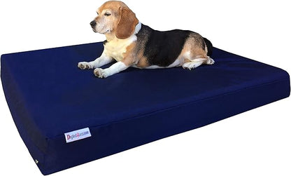 Dogbed4less Medium Orthopedic Dog Bed with Memory Foam for Pet, Waterproof Liner with Durable Nylon Blue External Cover and Extra Antislip Duvet 35X20X4 Inches