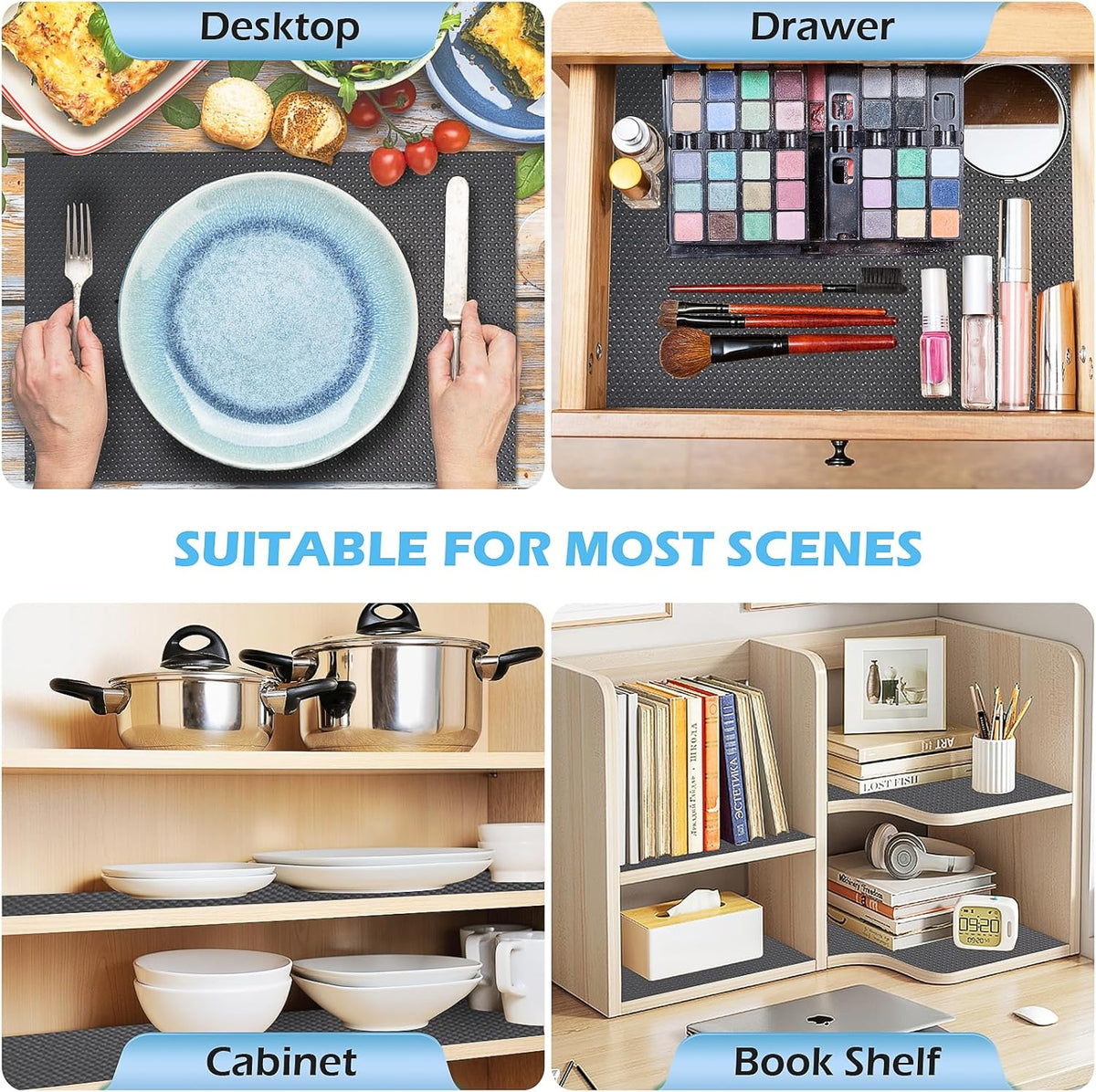 Drawer Liners, Waterproof Shelf Liner, Anti-Slip Non-Adhesive BPA Free Kitchen Cupboard Cabinet Liner Refridge Fridge Mats Sink Protector Strong Durable for Home (Grey/19.7in x 20Ft)