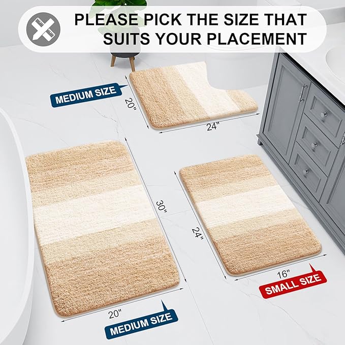 Arotive Microfiber Bathroom Rugs, Shaggy Soft and Absorbent Bath Rug, Non-Slip, Thick Plush Machine Washable Dry Bath Mats for Bathroom, Tub and Shower, 50x30, Beige, Rectangular