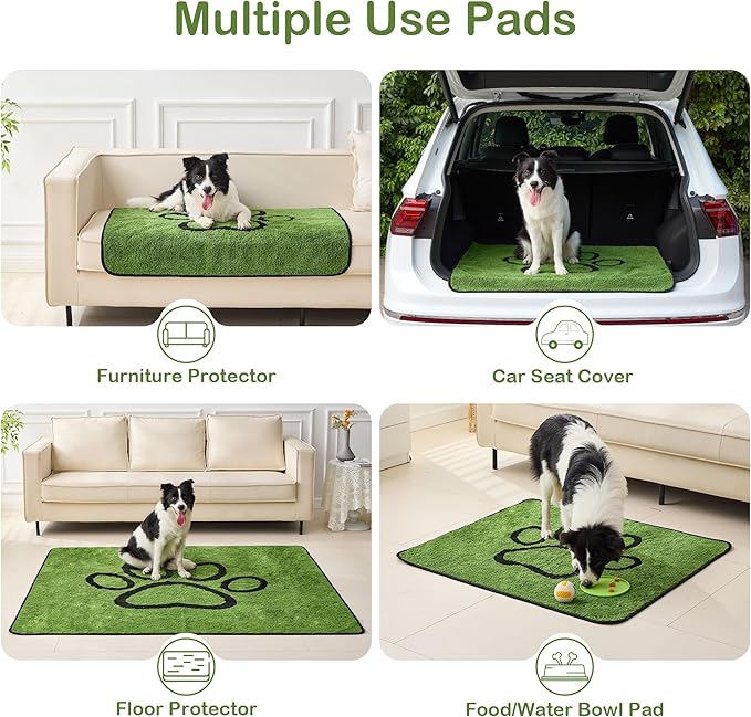 Qeils Reusable Dog Pee Pads, 2 Pack Super Absorbent & Leakproof Washable Puppy Pads with Soft Green Top Layer, for Potty Training, Crates, Couch, Car Seats & Pet Beds, 18"x 30"