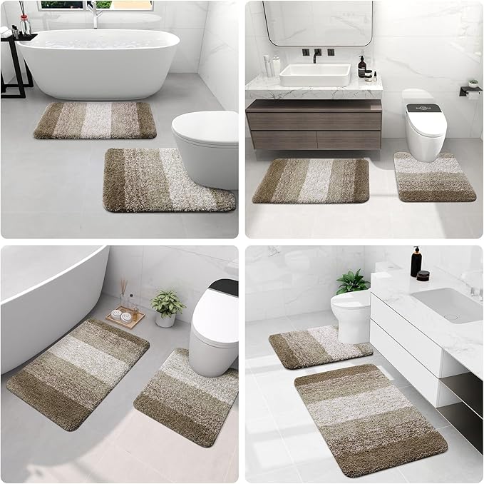Arotive Microfiber Bathroom Rugs, Shaggy Soft and Absorbent Bath Rug, Non-Slip, Thick Plush Machine Washable Dry Bath Mats for Bathroom, Tub and Shower, 70x24, Coffee, Rectangular