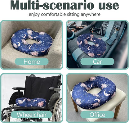 Donut Center Hole Hemorrhoid Pillow Memory Foam Hemorrhoids Seat Cushion for Tailbone or Coccyx Pain Relief Home Office Desk Chair Car Seat Cushions for Women Postpartum Pregnancy (Blue)