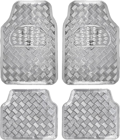 BDK Metallic Chrome Car Floor Mats All-Weather Universal Fit Automotive Floor Mats for Cars SUVs, Floor Mats for Trucks, Car Mats Full Set Front & Rear, Non-Slip Backing - Silver
