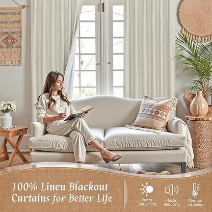LAMIT 100% Blackout Short Linen Curtains