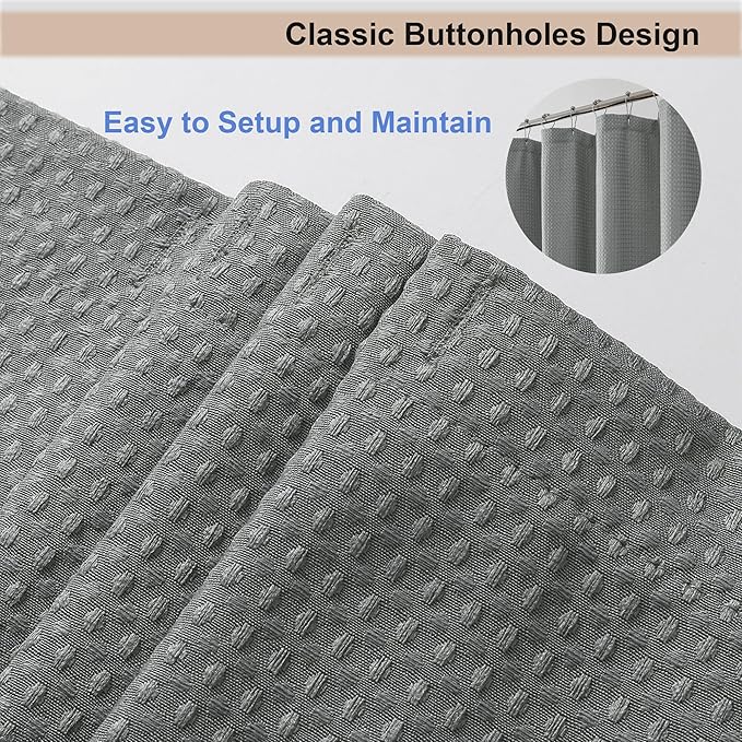 OWENIE Grey Shower Curtain 84 Inches Extra Long, Waffle Weave Heavy Fabric Shower Curtain for Bathroom, Waterproof Soft Hotel Spa Luxury Elegant Bath Curtains, Machine Washable, Grey, 72x84 Inch