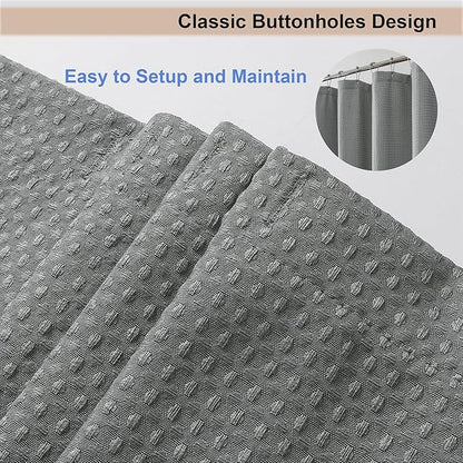 OWENIE Grey Shower Curtain 84 Inches Extra Long, Waffle Weave Heavy Fabric Shower Curtain for Bathroom, Waterproof Soft Hotel Spa Luxury Elegant Bath Curtains, Machine Washable, Grey, 72x84 Inch