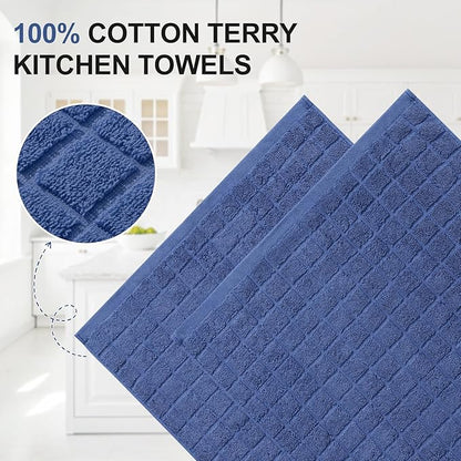 Homaxy Premium Cotton Kitchen Towels 16"x 28", Large Natural Ring Spun 390 GSM Dish Towels, Super Absorbent Terry Kitchen Hand Towels, Soft Tea Towels with Hanging Loop, Pure Navy Blue Design, 12 Pack