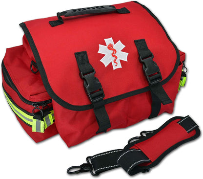 Lightning X Personalized First Responder EMT EMS Trauma Bag w/Stocked First Aid Fill Kit B & Custom Embroidered Name Patch (Red)