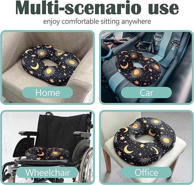 Donut Center Hole Hemorrhoid Pillow Memory Foam Hemorrhoids Seat Cushion for Tailbone or Coccyx Pain Relief Home Office Desk Chair Car Seat Cushions for Women Postpartum Pregnancy (Golden)