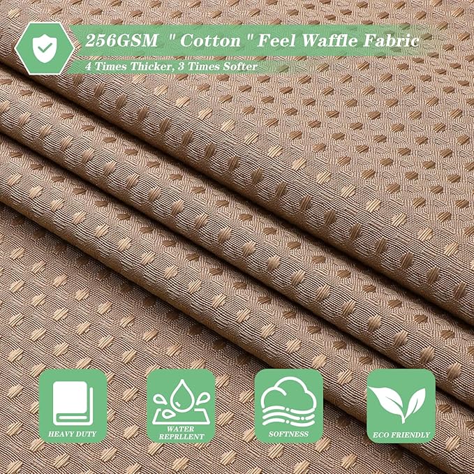 meioro Beige Shower Curtain, Waffle Weave 256GSM Heavy Duty Textured Fabric Shower Curtains for Bathroom Hotel Spa, Luxury Weighted Polyester Cloth Bath Curtain Set with 12 Hooks, 72Wx96H