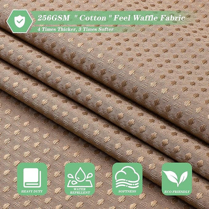 meioro Beige Shower Curtain, Waffle Weave 256GSM Heavy Duty Textured Fabric Shower Curtains for Bathroom Hotel Spa, Luxury Weighted Polyester Cloth Bath Curtain Set with 12 Hooks, 72Wx84H