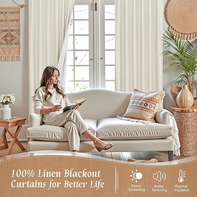 LAMIT Linen 100% Blackout Window Curtains