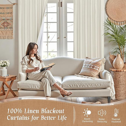 LAMIT Linen 100% Blackout Window Curtains