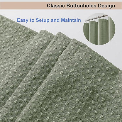 OWENIE Sage Green Shower Curtain 96 Inch Extra Long, Waffle Weave Textured Fabric Bathroom Curtains, Water Repellent Thick Soft Hotel Spa Luxury Elegant Bath Curtain, Machine Washable, 72x96 Inch