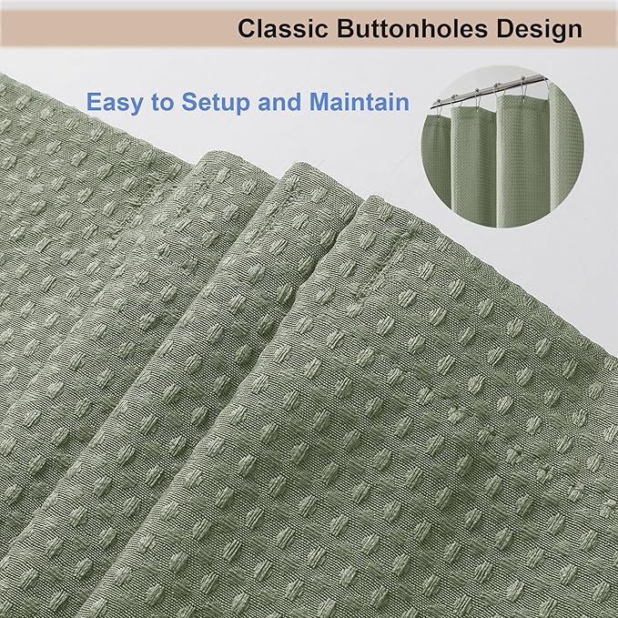 OWENIE Sage Green Shower Curtain, Waffle Weave Heavy Fabric Shower Curtain for Bathroom, Waterproof Thick Textured 420G/M Elegant Luxury Hotel Spa Bath Curtains, Machine Washable, 72W x 72L