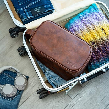 Elviros Travel Toiletry Bag for Men, Shaving Dopp Kit Water-resistant Bathroom Small Toiletries Organizer PU Leather Cosmetic Bags