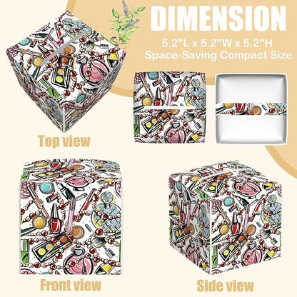 BLYKVGHQ Scattered Cosmetics Tissue Box Cover Square, Perfume and Lipstick Tissue Box Holder with Bottom Belt Leather Facial Paper Organizer Dispenser for Bathroom Bedroom Dresser Night Stand Tabletop