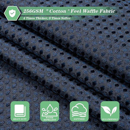 meioro Navy Blue Shower Curtain, Waffle Weave 256GSM Heavy Duty Textured Fabric Shower Curtains for Bathroom Hotel Spa, Luxury Weighted Polyester Cloth Bath Curtain Set with 12 Hooks, 72Wx96H