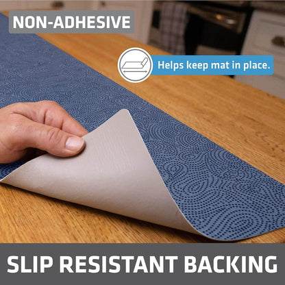 Drymate Premium Luxury Shelf & Drawer Liner, Thick Cushioned Fabric, Non-Adhesive, Absorbent, Waterproof, Slip-Resistant, Liners for Kitchen Cabinets, Cupboards (USA Made)(12”x59”)(2-Pack)(Blue)