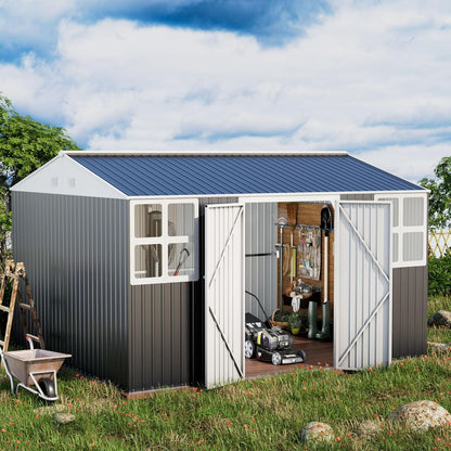 Metal shed 12x10 FT Outdoor Storage, Heavy-Duty Garden Sheds with Customizable Skylight & Reinforced Steel Frame, Weatherproof Galvanized Tool Tiny House for Backyard, Patio, and Lawn
