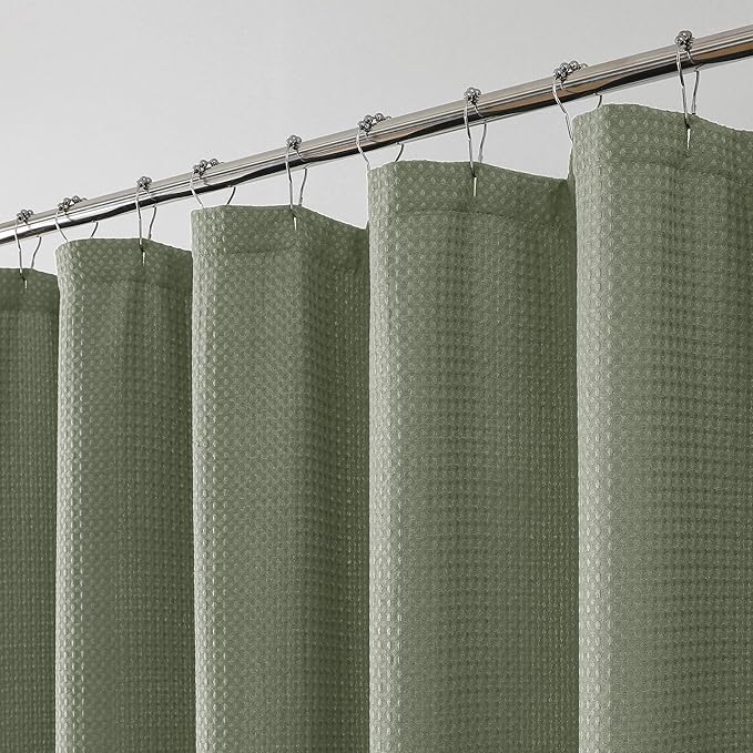 OWENIE Sage Green Shower Curtain 96 Inch Extra Long, Waffle Weave Textured Fabric Bathroom Curtains, Water Repellent Thick Soft Hotel Spa Luxury Elegant Bath Curtain, Machine Washable, 72x96 Inch