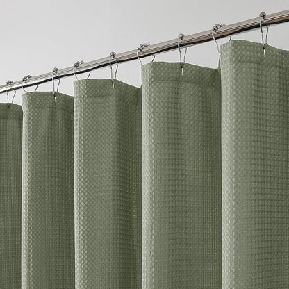 OWENIE Sage Green Shower Curtain 96 Inch Extra Long, Waffle Weave Textured Fabric Bathroom Curtains, Water Repellent Thick Soft Hotel Spa Luxury Elegant Bath Curtain, Machine Washable, 72x96 Inch