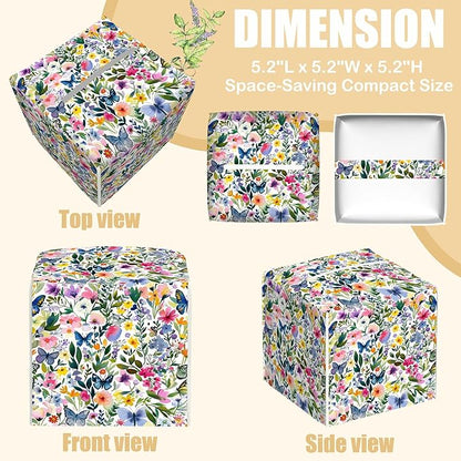 BLYKVGHQ Butterfly Square Tissue Box Cover Watercolor Flowers and Plants Tissue Box Holder Facial Cube Paper Dispenser Leather Decorative Organizer Home Office Desk Decor, 5.2"x5.2"x5.2"