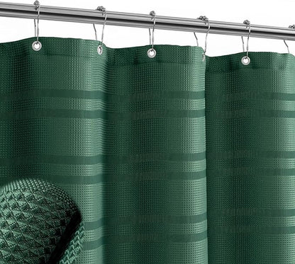 TURKIO 54inch Wide Narrow Dark Green Shower Curtain Waffle Weave Shower Curtain Striped Fabric Shower Curtains for Bathroom, Green Bathroom Decor, (54Wx72H, Dark Green)