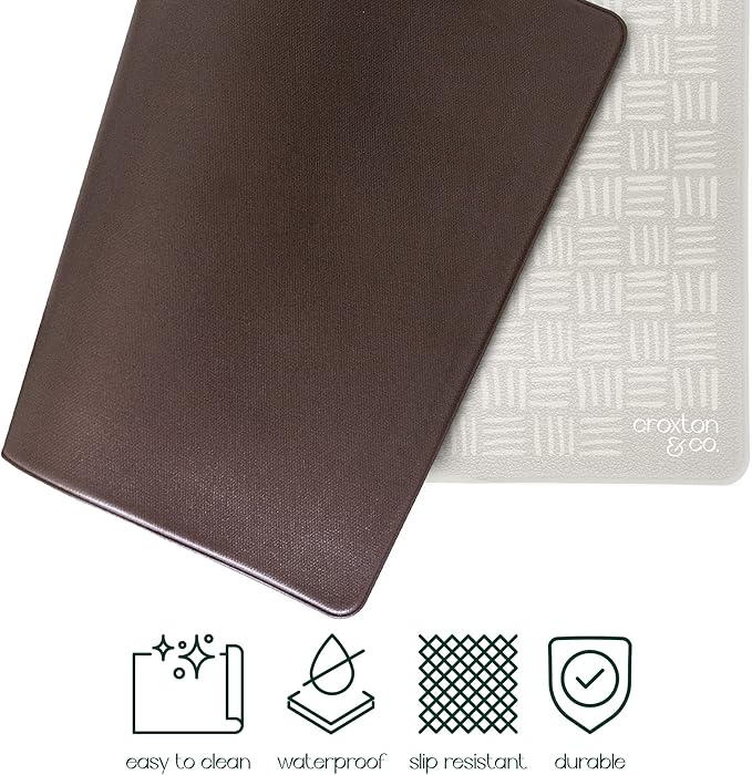 CROXTON & CO. Non-Slip Faux Leather Pet Feeding Mat for Dog Bowls | Large Bowl Mat for Food and Water | Durable, Easy-to-Clean Pet Food Mat for Floors | Size: 16.5"x18"