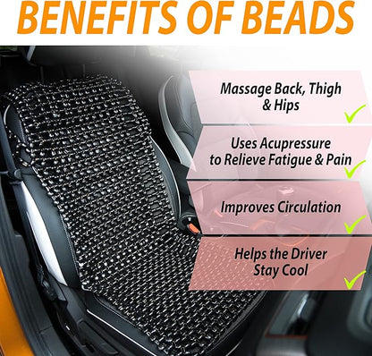 ZONETECH Royal Natural Wood Bead Seat Cover and Black Wooden Beaded Comfort Seat Cover (Black, 2-Pack)