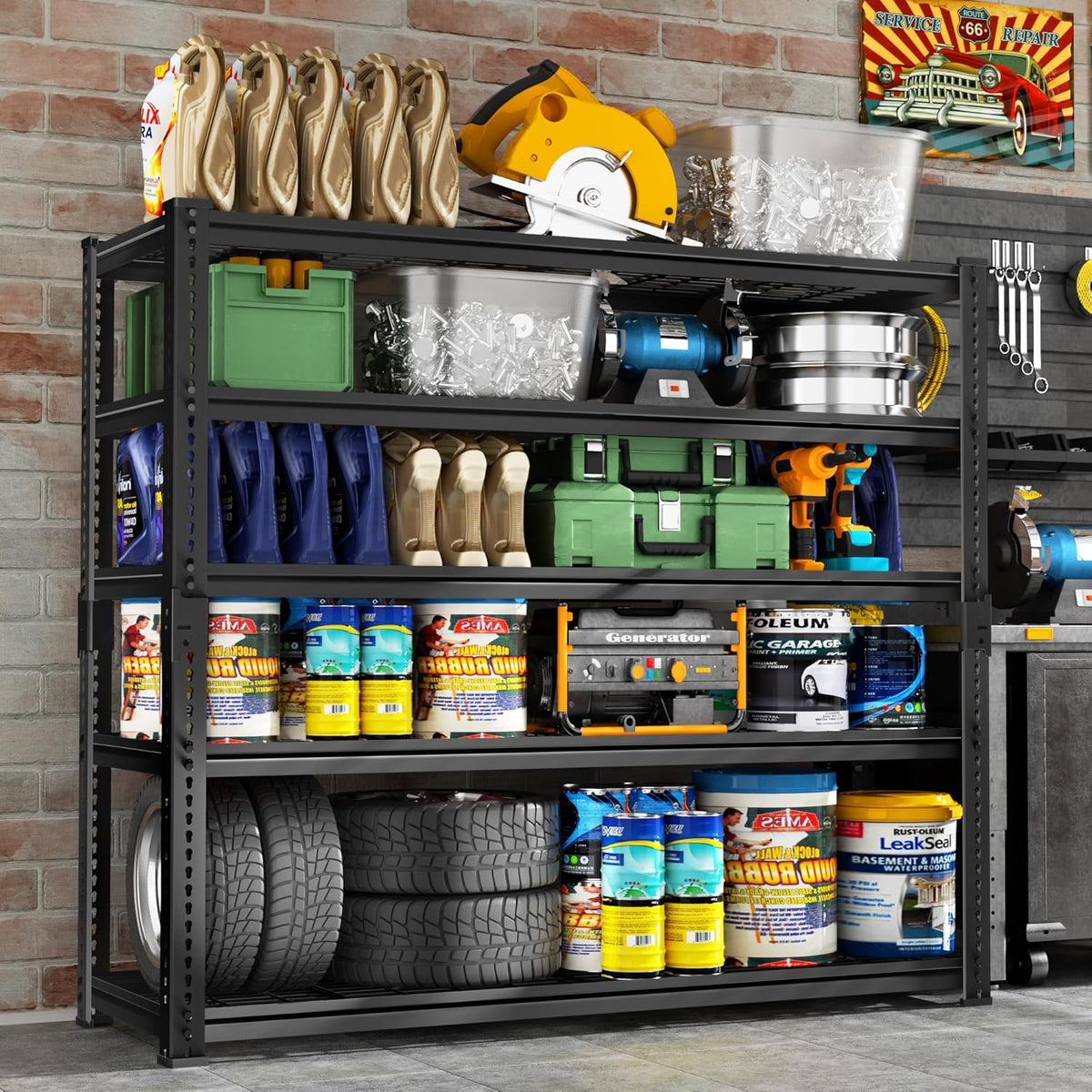 Storage Shelves Heavy Duty, 4 PCS 48" L x 18" W x 72" H Garage Wire Shelving Unit Loads 2800LBS, 5-tier Adjustable Metal Industrial Utility Shelf Rack for Kitchen, Laundry Room, Warehouse, Basement
